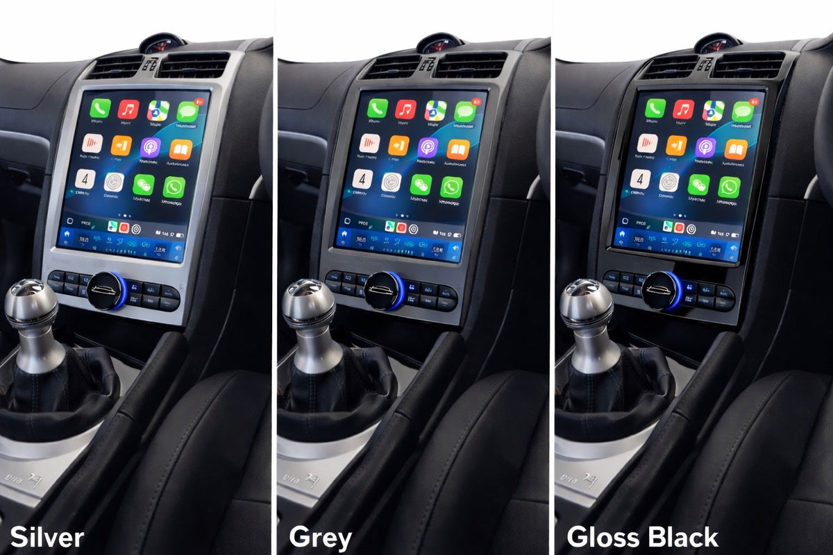 GENOVA Ford Falcon BA BF 9.6 inch fascia installed – grey finish shown in centre