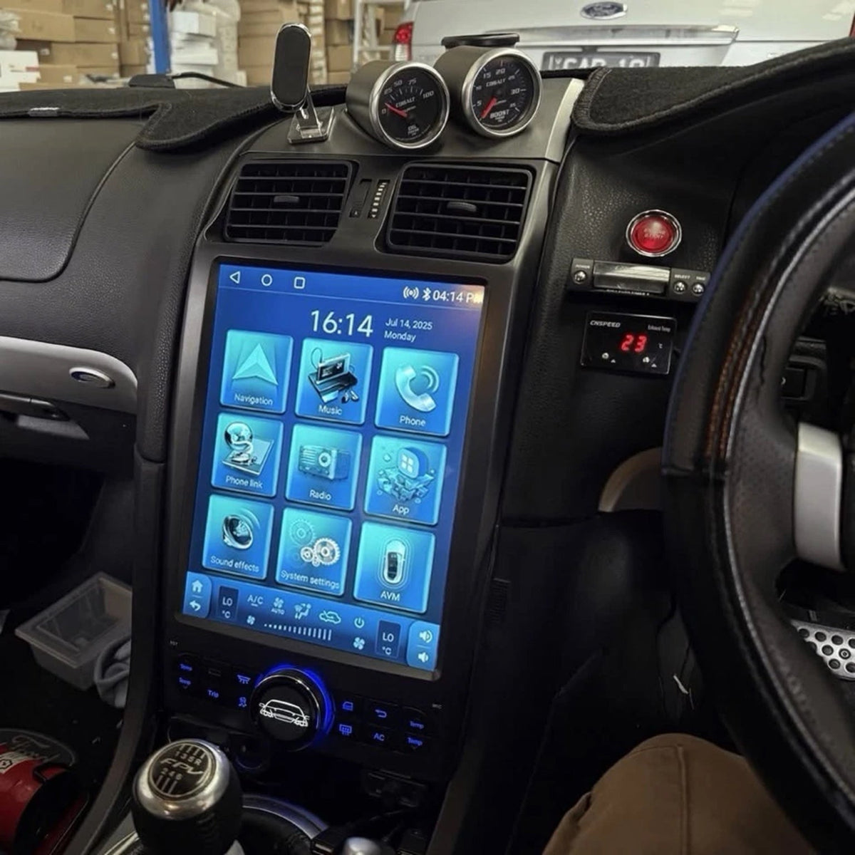 Ford Falcon BA BF 12.1 inch silver GENOVA head unit installed in dashboard