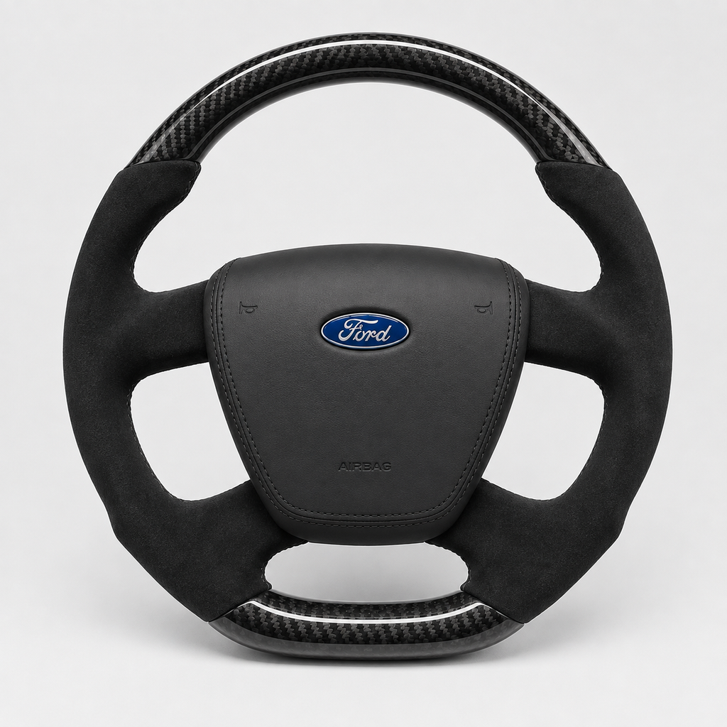 GENOVA Ford Territory SZ premium steering wheel and custom outer centre cover set black Alcantara with carbon fibre