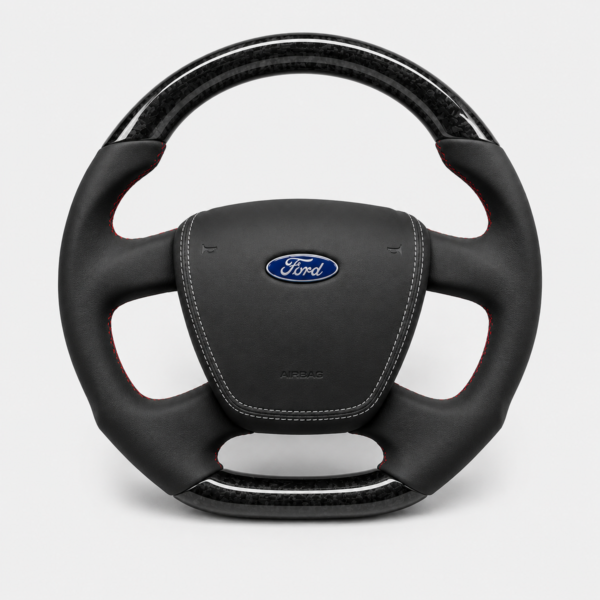 GENOVA Ford Territory SZ premium steering wheel and custom outer centre cover set black carbon fibre with red stitching