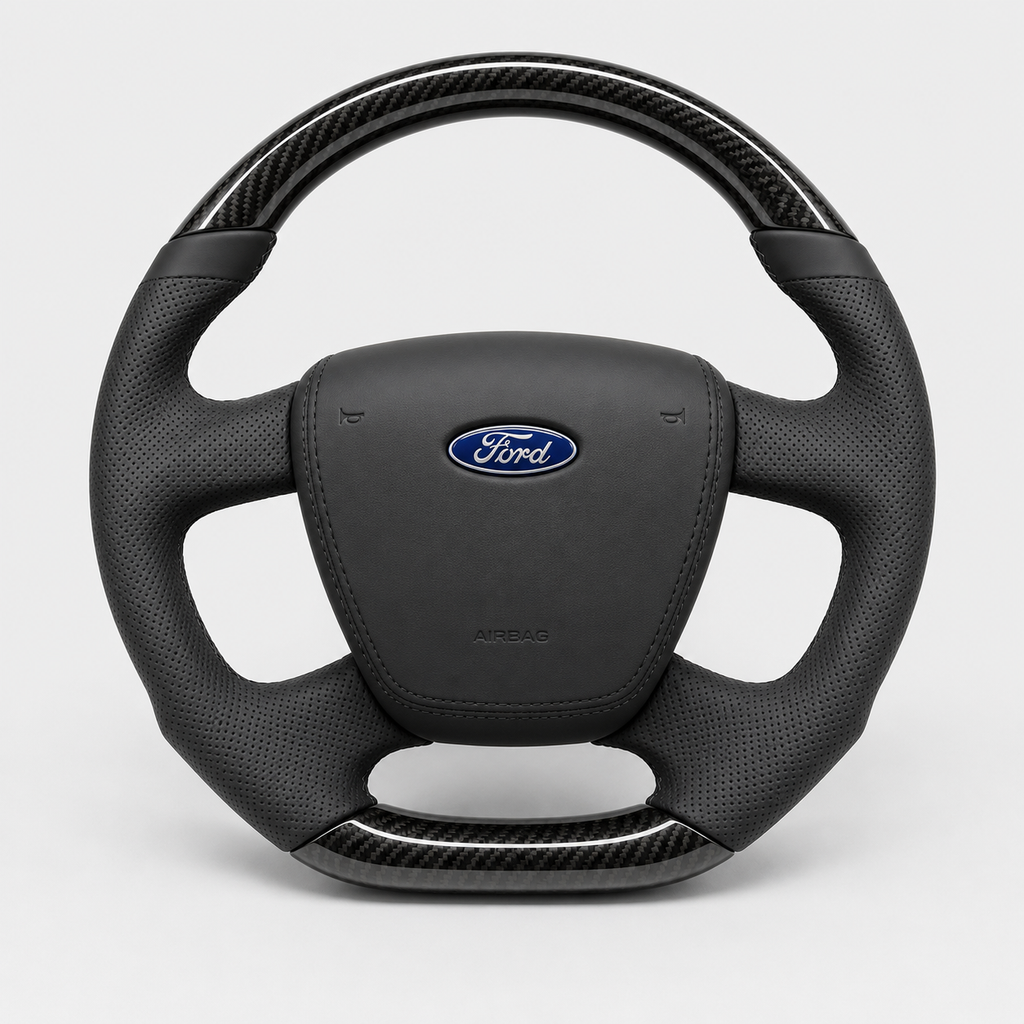 GENOVA Ford Territory SZ premium steering wheel and custom outer centre cover set black perforated leather with carbon fibre