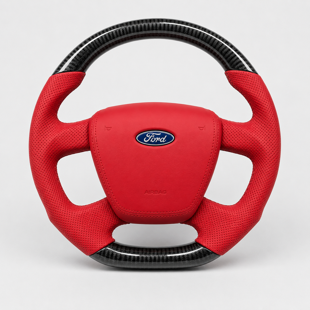 GENOVA Ford Territory SZ premium steering wheel and custom outer centre cover set red leather with carbon fibre