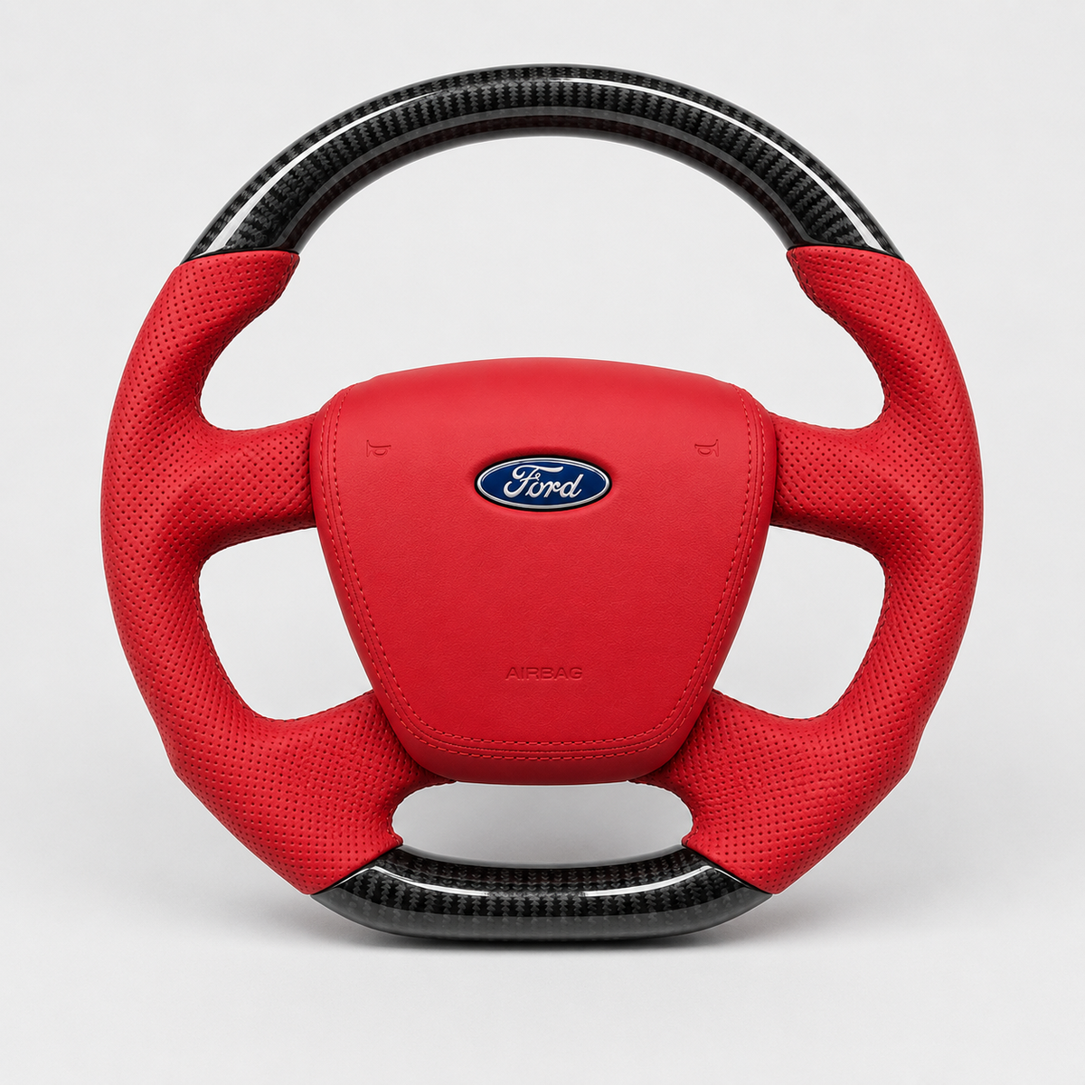 GENOVA Ford Territory SZ premium steering wheel and custom outer centre cover set red leather with carbon fibre