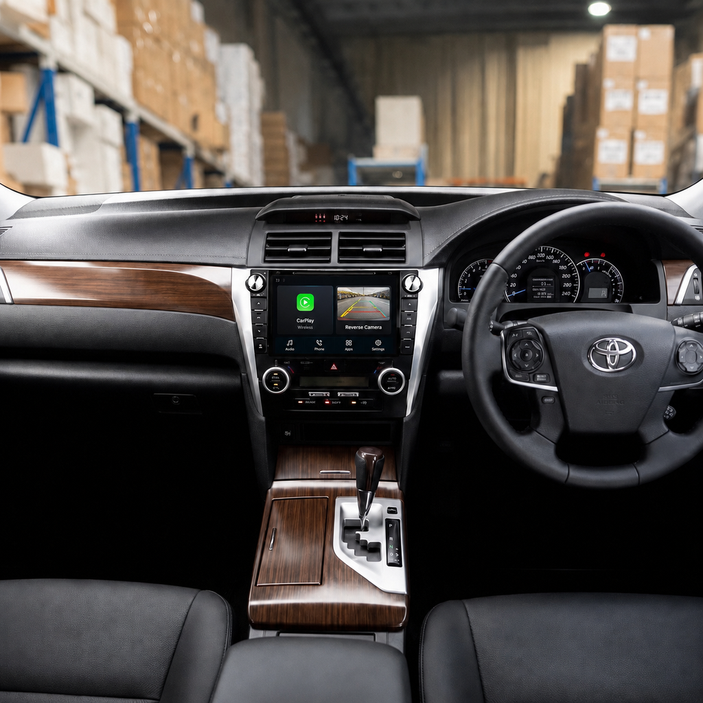 GENOVA Toyota Aurion head unit dashboard view with wireless CarPlay and reverse camera support