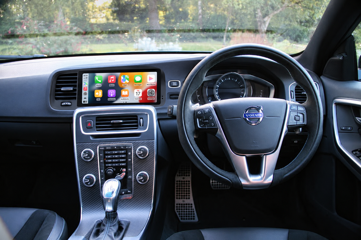 GENOVA Volvo S60 V60 wide 8.8 inch Apple CarPlay display installed in right hand drive interior