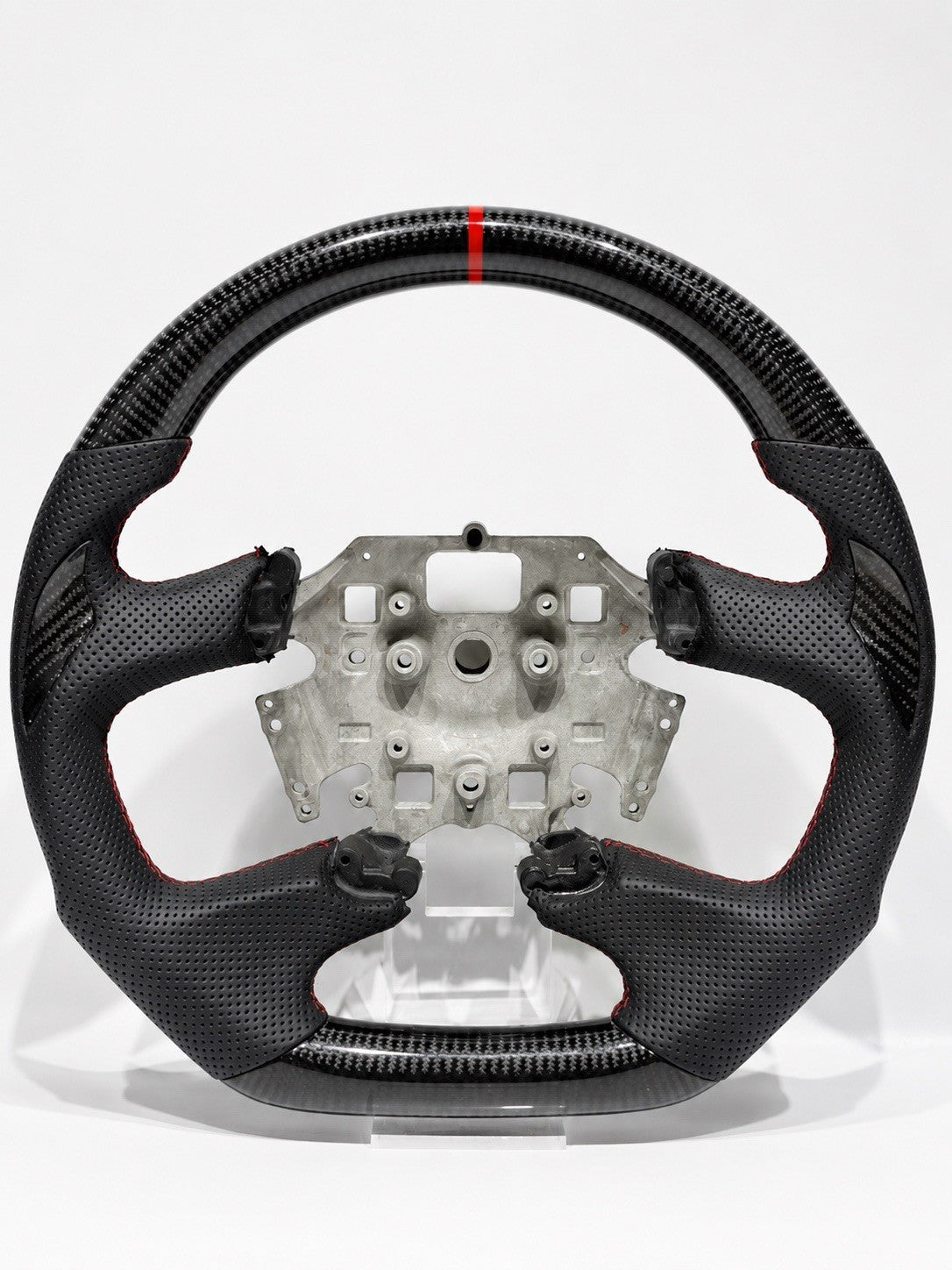 Ford Falcon FG MK1 MK2 FGX carbon fibre and perforated leather steering wheel with contoured thumb grips, front view